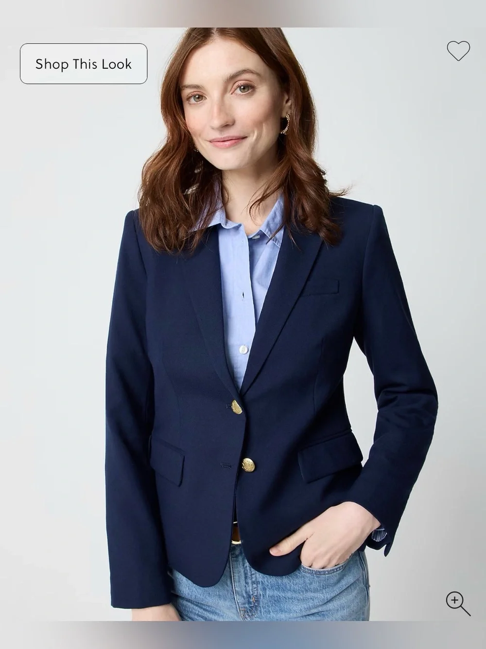 J. Crew Women's Size 0 Wool Stretch Navy Blue Gold Buttons Schoolboy Blazer